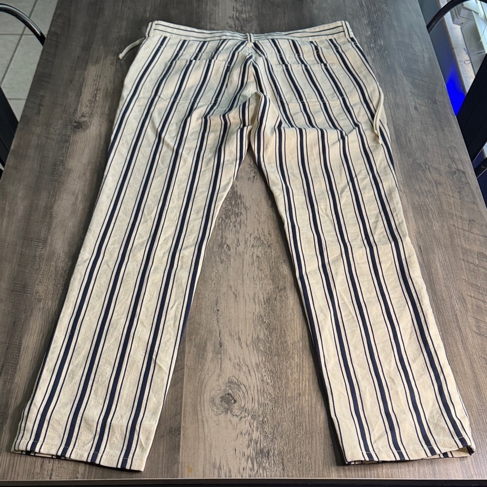 Vanessa Bruno Cream and Navy Striped Straight Leg Pants With Lace Up Side Detail - Picture 7 of 8